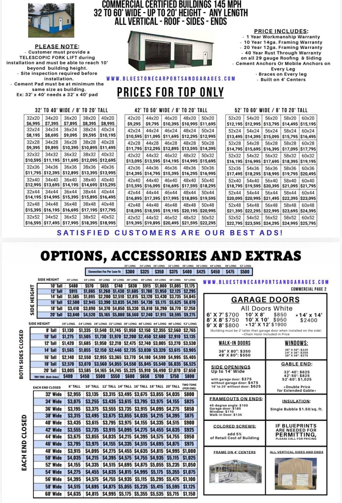 Commercial Certified Buildings — Price Sheet